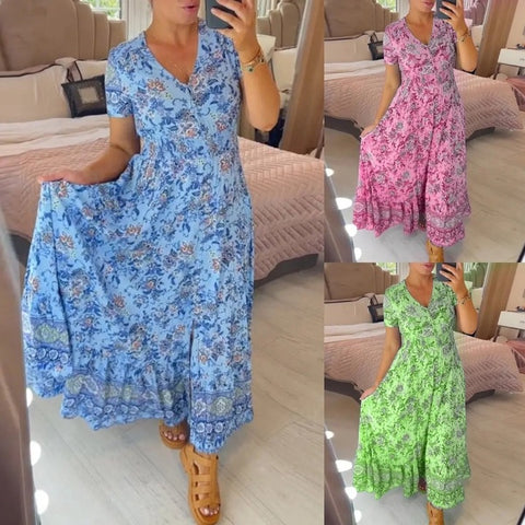 WILMA - FLORAL PATTERN V-NECK DRESS