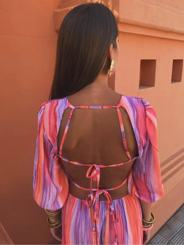 INCARNACION - ELEGANT PUFF SLEEVE BACKLESS DRESS