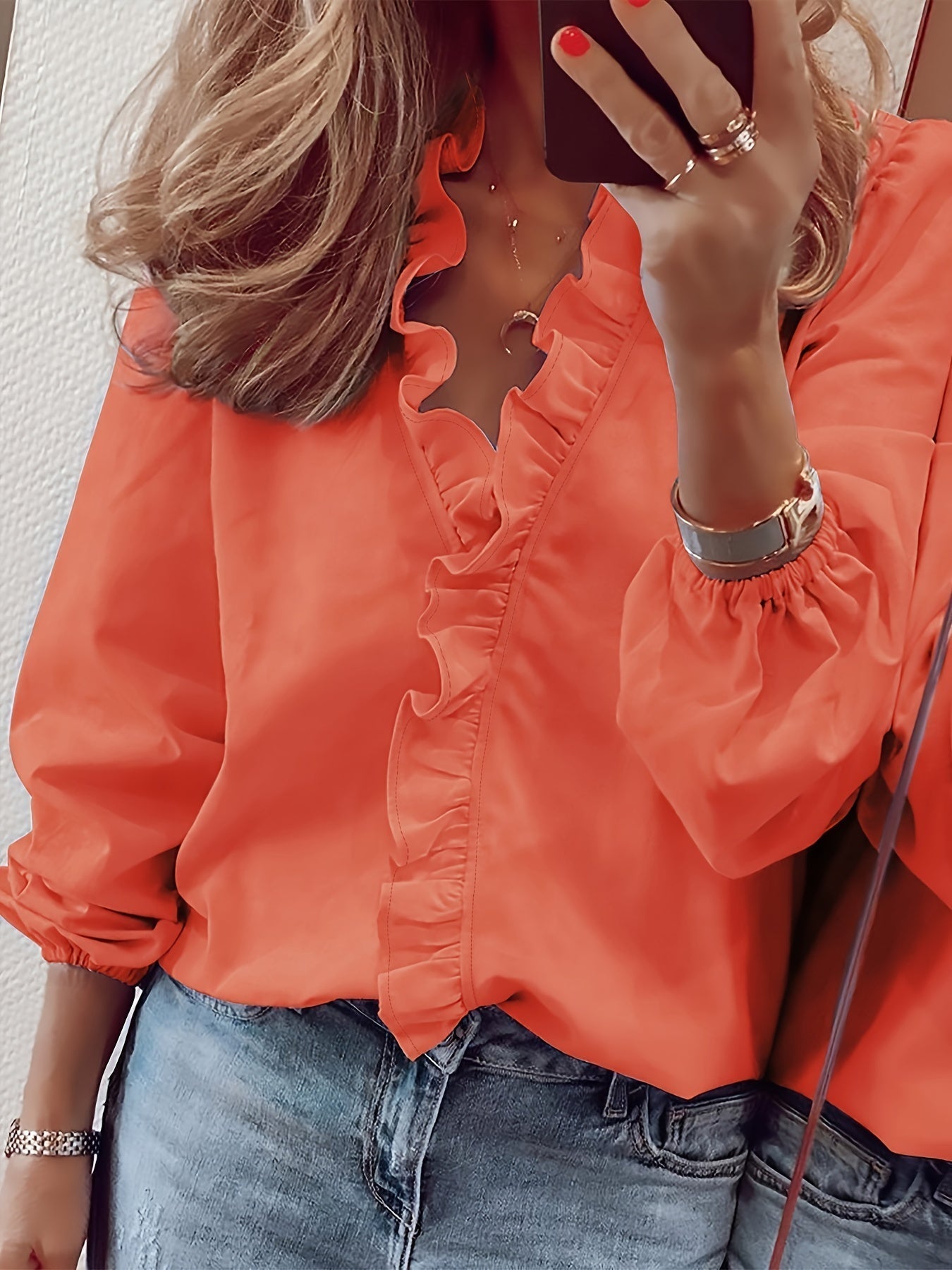 Aria™ - V-Neck Shirt with Ruffle Detail