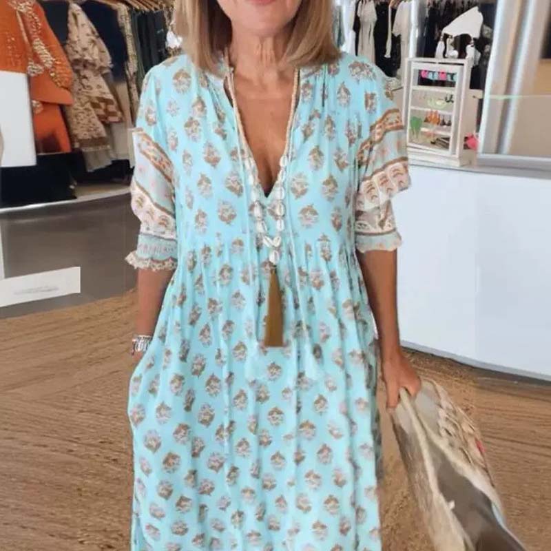 LENNOX - FLORAL V-NECK EMPIRE WAIST DRESS