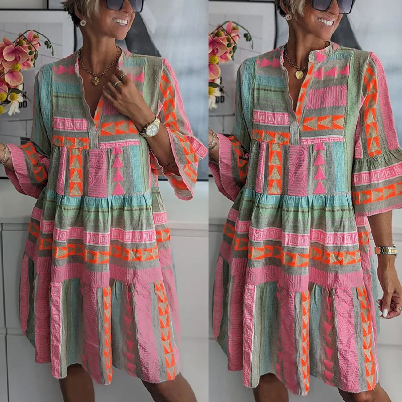 Ava™ - Chic V-Neck Cotton Hemp Summer Dress