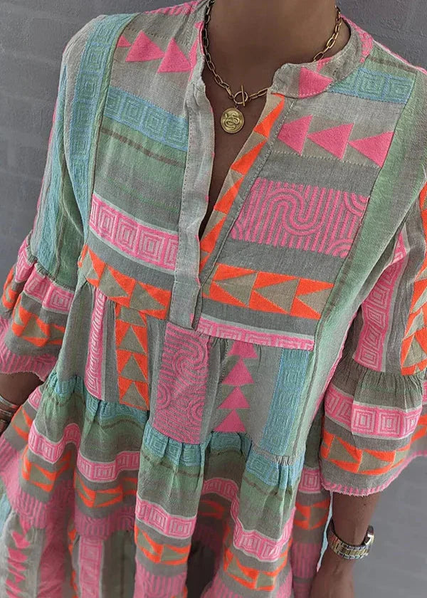 Ava - Stylish V-Neck Hemp Dress for Summer