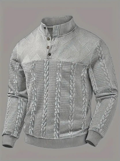 ENZO - TEXTURED BUTTON-COLLAR KNIT PULLOVER