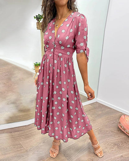 SAINTCLAIR - SWEETHEART DEEP V POLKA DOT DRESS