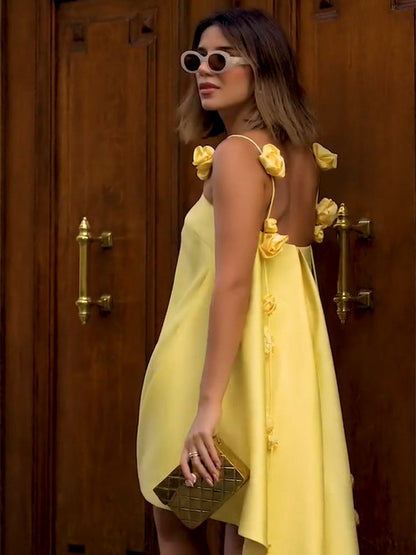 CALLIE - BACKLESS ROSE CHARM DRESS