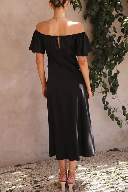 KAIA - SEXY SATIN OFF SHOULDER DRESS
