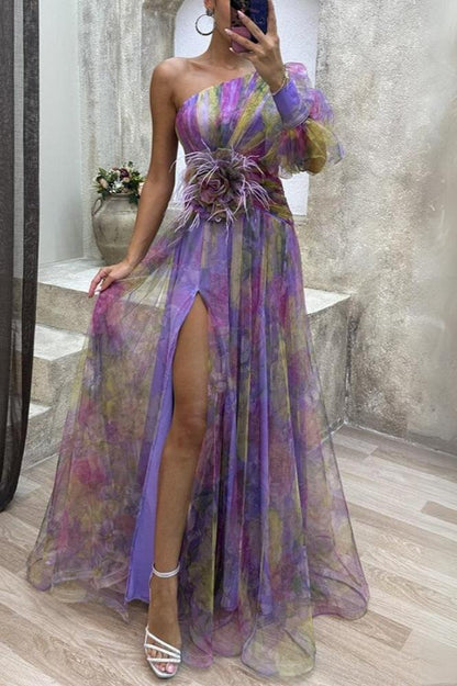 KAYLA - One-Shoulder Floral Maxi Dress