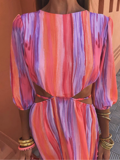 INCARNACION - ELEGANT PUFF SLEEVE BACKLESS DRESS
