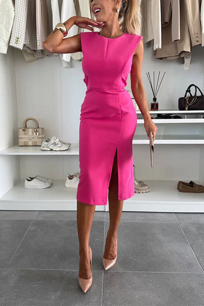 SAGE - SLEEVELESS SLIT MIDI BODYCON DRESS
