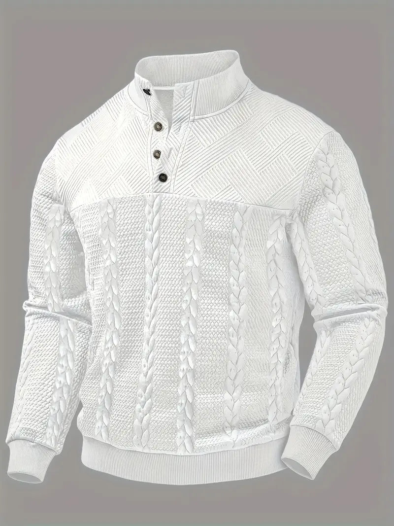 ENZO - TEXTURED BUTTON-COLLAR KNIT PULLOVER