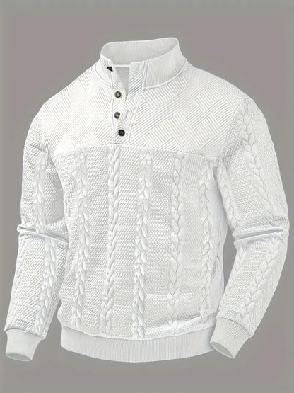 ENZO - TEXTURED BUTTON-COLLAR KNIT PULLOVER