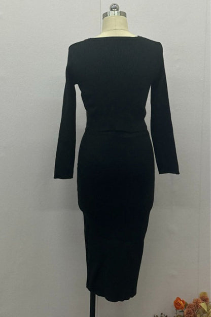 MICH - CHIC BUCKLE O-NECK LONG SLEEVE DRESS