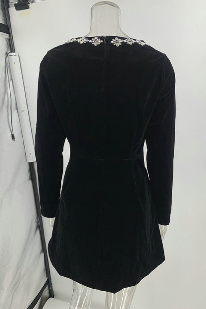 LUCILLA - SOPHISTICATED SQUARE NECK RHINESTONE DRESS