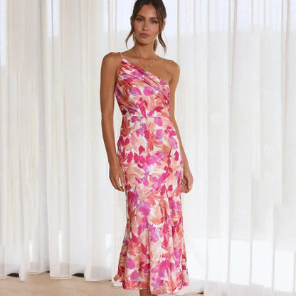 MAKAYLA - ASYMMETRICAL ONE-SHOULDER FLORAL MIDI DRESS