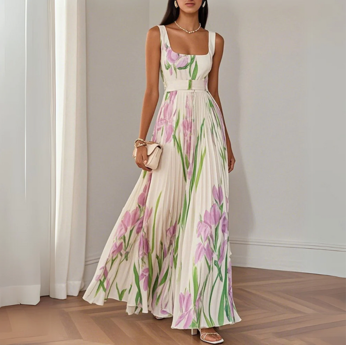 NORWAY - ELEGANT LONG DRESS WITH STRAPS AND FLORAL PRINT