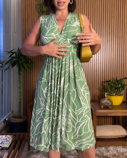 SLOANE - SLEEVELESS V-NECK FIT-AND-FLARE DRESS