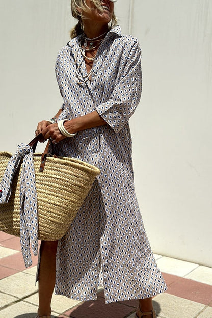 lusailstore -  Classic Striped Lace-Up Shirt Dress