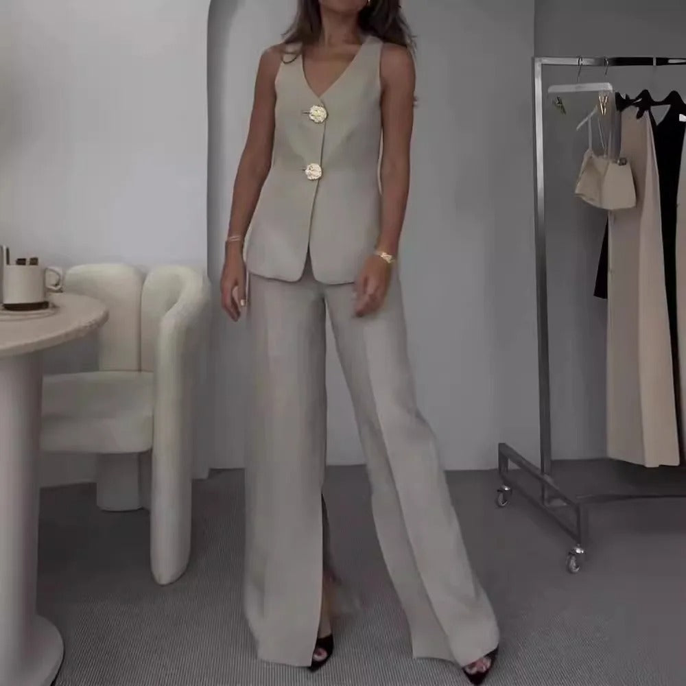 BELLE - VINTAGE BUTTONED VEST AND PANTS SET