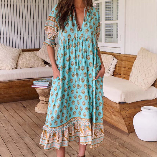 LENNOX - FLORAL V-NECK EMPIRE WAIST DRESS