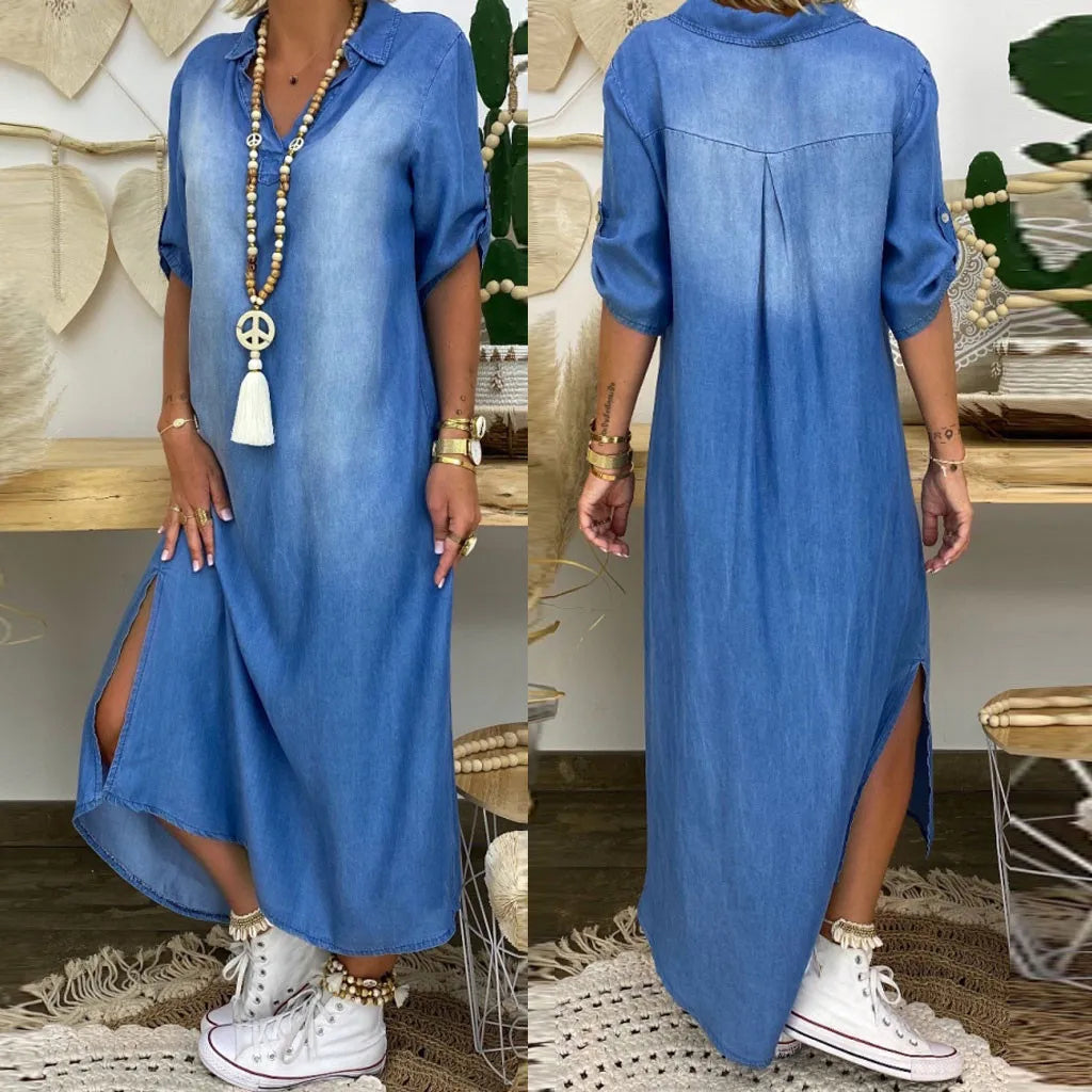 NENA - STREET STYLE DENIM SLIT DRESS