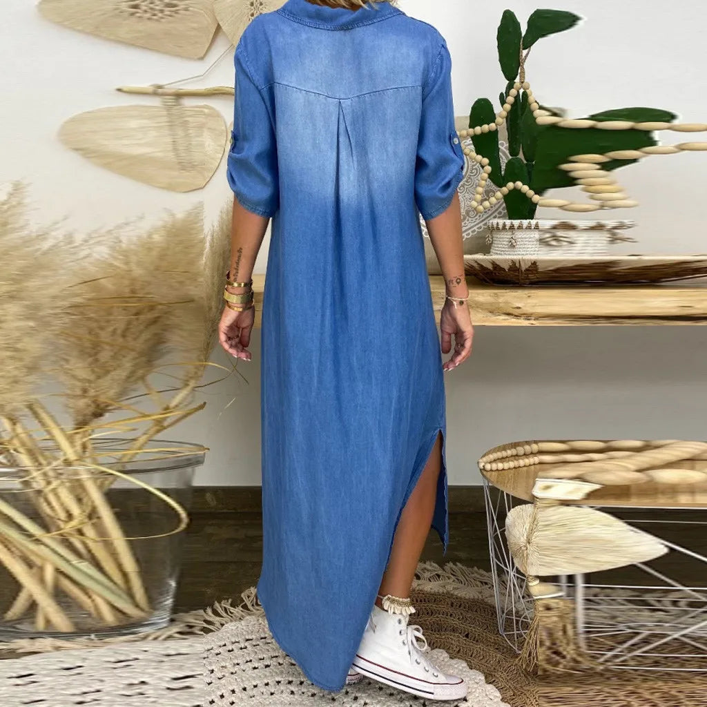 NENA - STREET STYLE DENIM SLIT DRESS
