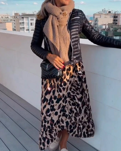 SASHA - LEOPARD PRINTED V-NECK DRESS