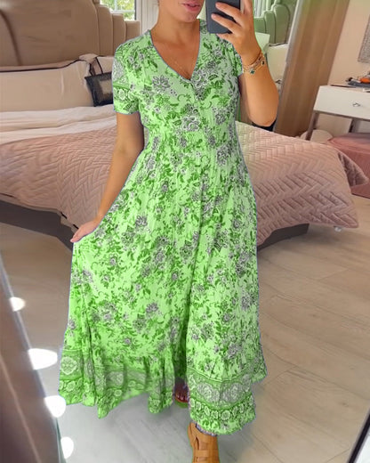 WILMA - FLORAL PATTERN V-NECK DRESS