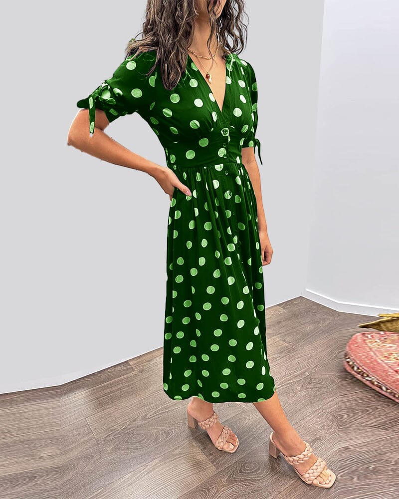 SAINTCLAIR - SWEETHEART DEEP V POLKA DOT DRESS