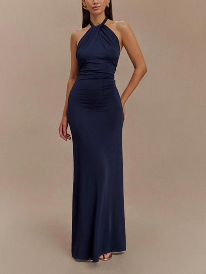 Slinky Halter Maxi Dress - Lagoon