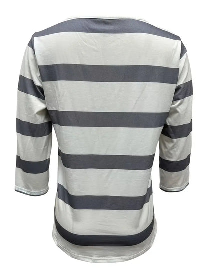 EIRAH - ESSENTIAL V-NECK STRIPED PRINT BLOUSE
