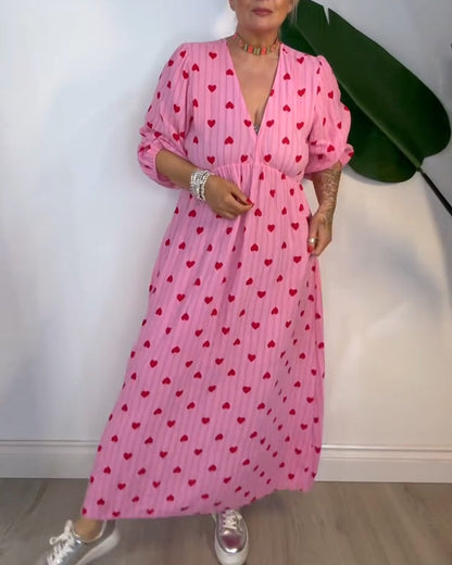 Belle™ – Elegant V-Neck Heart Patterned Dress