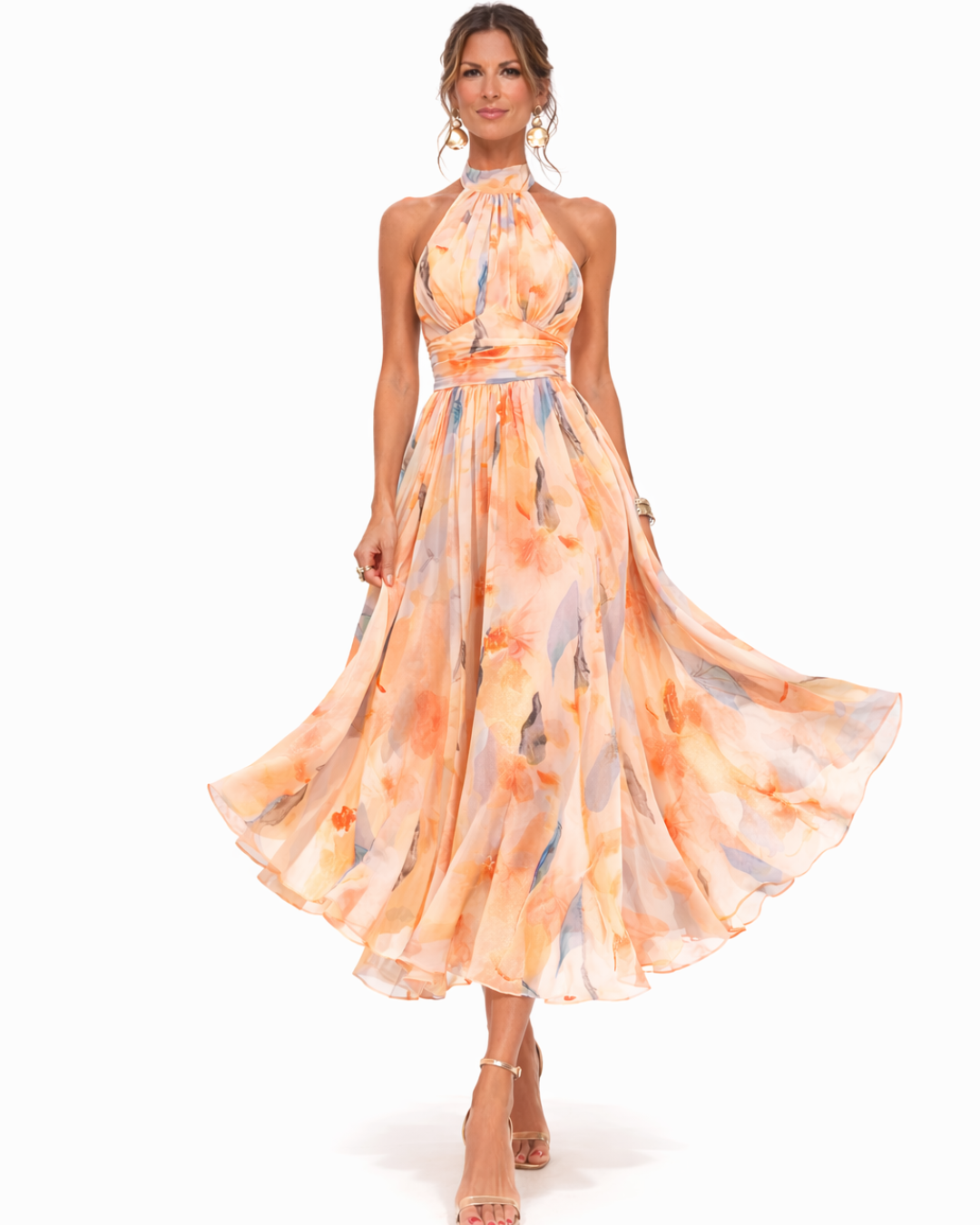 Aurora - Watercolor Print Halter Neck Dress