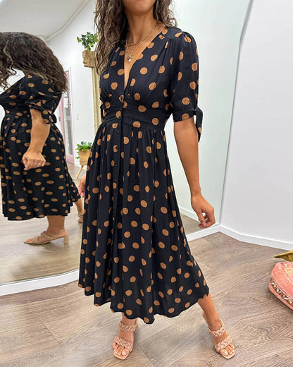 SAINTCLAIR - SWEETHEART DEEP V POLKA DOT DRESS