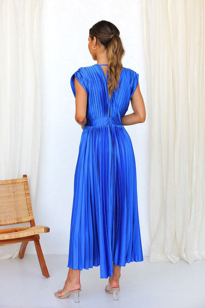 MADISYN - FLOWY V-NECK PLEATED SKIRT DRESS