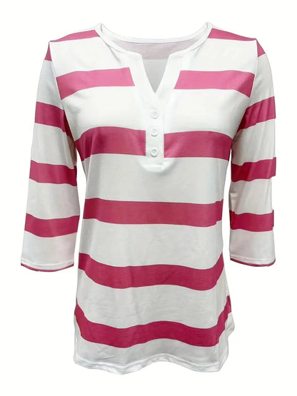 EIRAH - ESSENTIAL V-NECK STRIPED PRINT BLOUSE