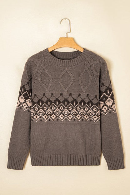 Alana | Western Geometric Crew Neck Knitted Sweater