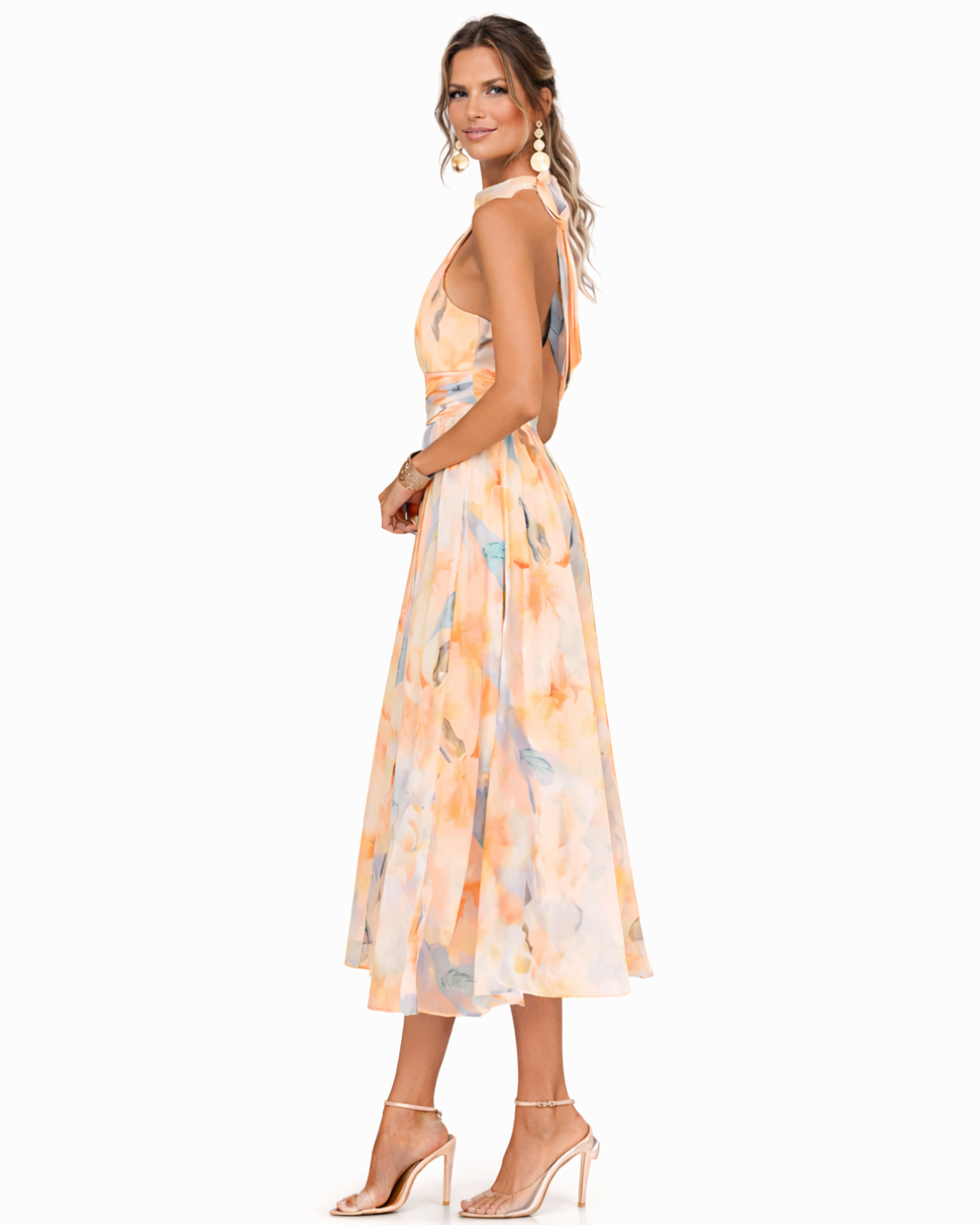 Aurora Halter Neck Dress with Watercolor Print