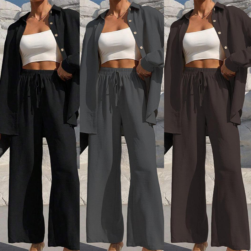 KAMRYN - CLASSIC BUTTON SHIRT AND WIDE LEG SET
