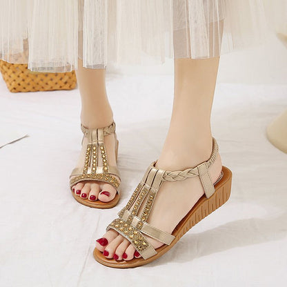 LINDY - ELEGANT WEDGE SANDALS WITH RHINESTONE DETAILS