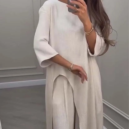 GRACIOUS - SOLID TONE ASYMMETRIC TOP AND PANTS SET