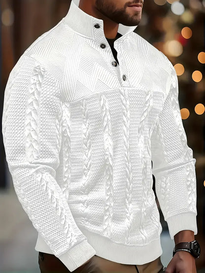 ENZO - TEXTURED BUTTON-COLLAR KNIT PULLOVER