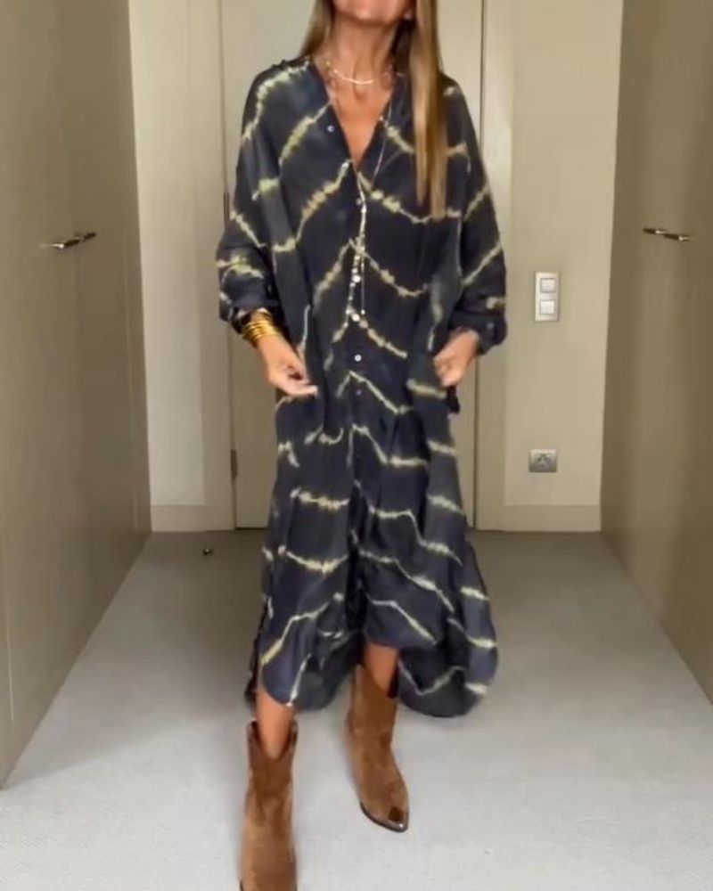 Bella™ – Boho Stripe Long Sleeve Maxi Dress
