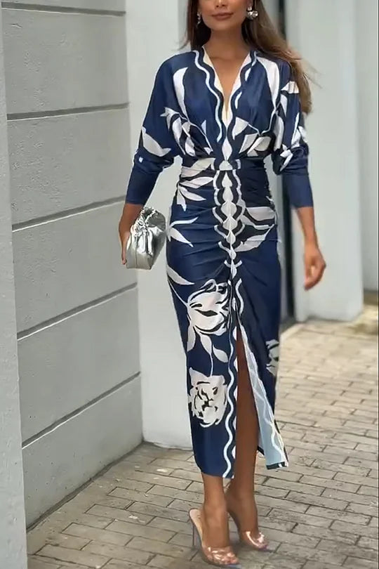 EUGENIA - BRAZILIAN INSPIRED PRINT RUCHED SLIT DRESS