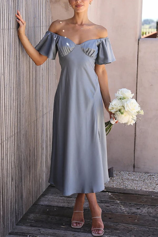 KAIA - SEXY SATIN OFF SHOULDER DRESS