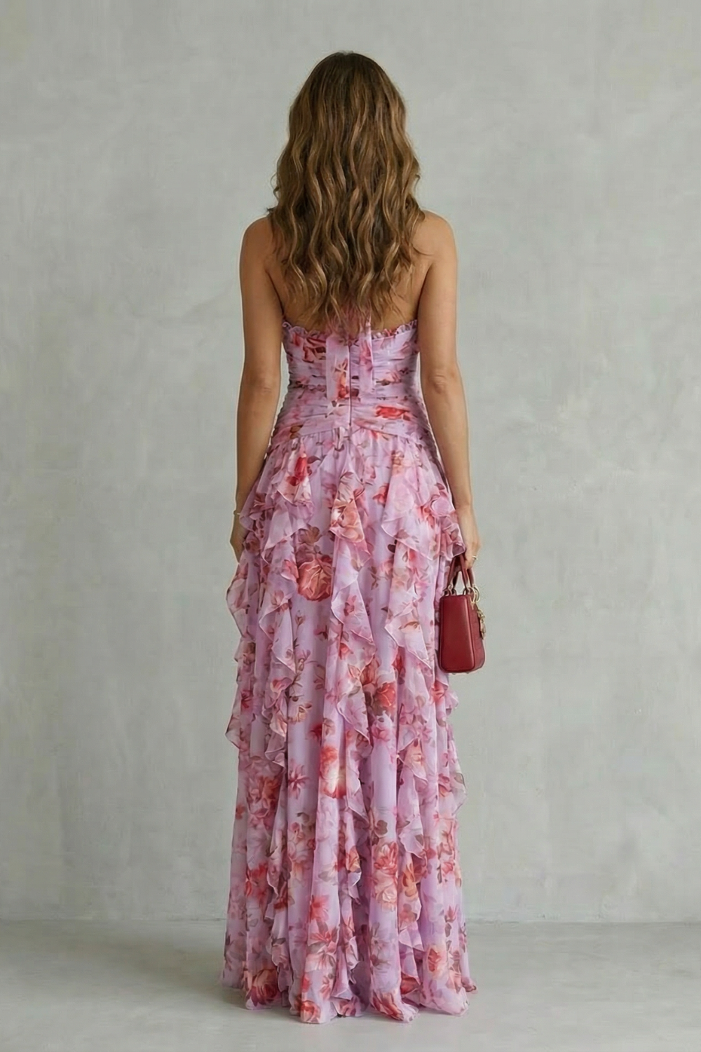 Belladina Enchanting Rose Cascade Halter Maxi Dress