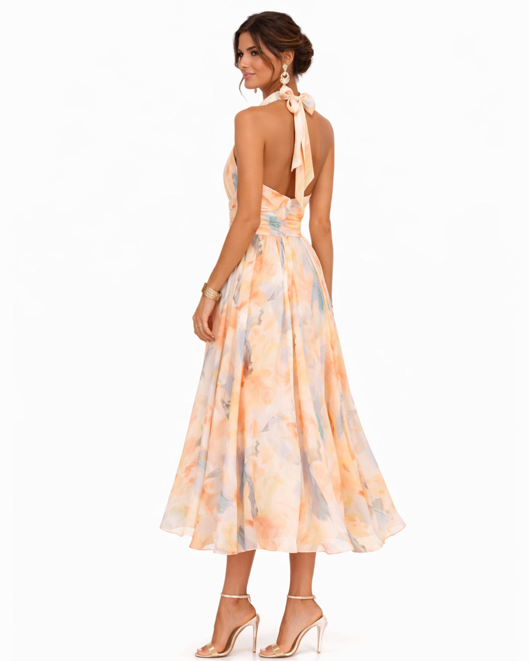 Aurora Halter Neck Dress with Watercolor Print