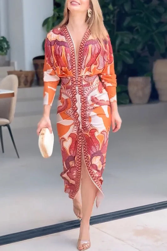 EUGENIA - BRAZILIAN INSPIRED PRINT RUCHED SLIT DRESS