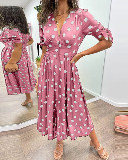 SAINTCLAIR - SWEETHEART DEEP V POLKA DOT DRESS