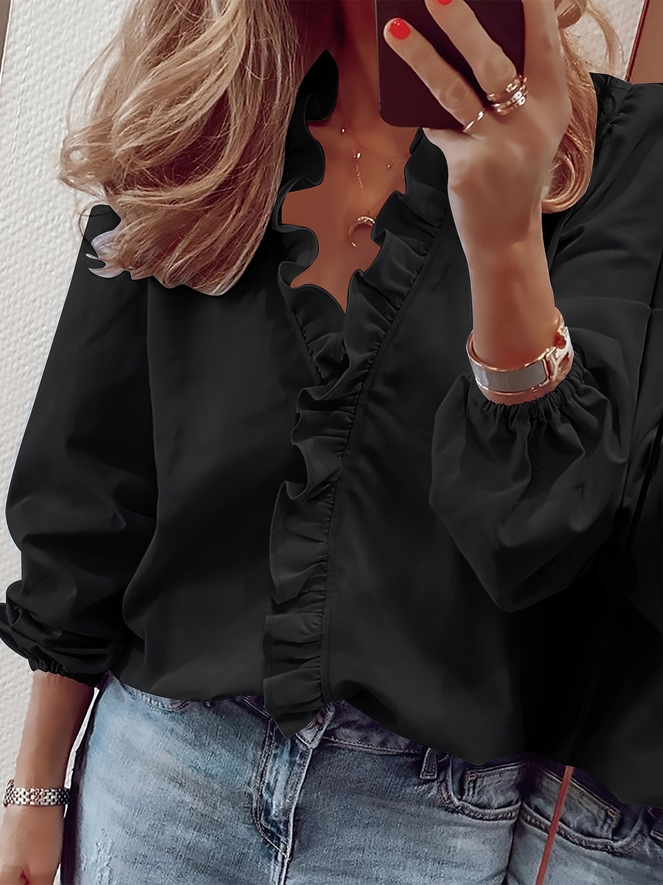 Aria™ - V-Neck Shirt with Ruffle Detail