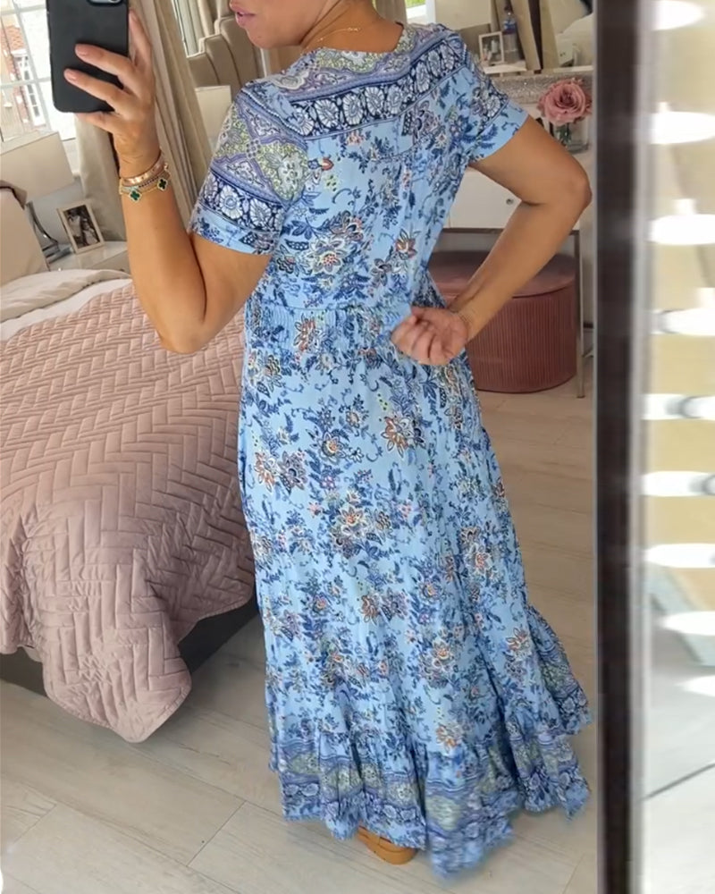 WILMA - FLORAL PATTERN V-NECK DRESS